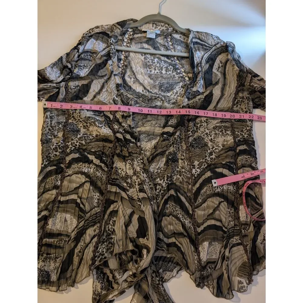 Alberto Makali Cardigan Crinkle Open Front Lace Mixed Animal Print Black Size M - Picture 9 of 10